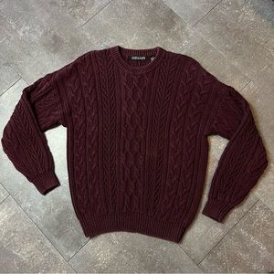 Vintage Structure Burgundy Cable Knit Sweater